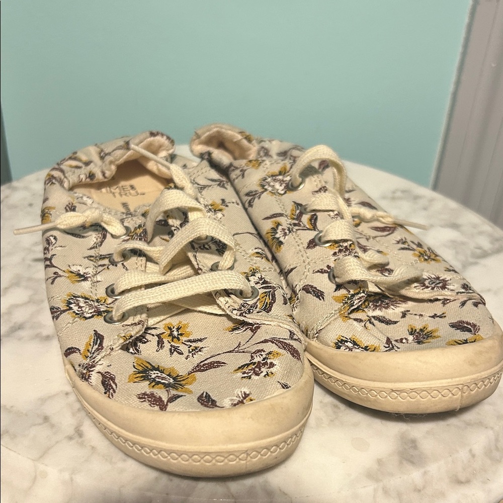 Time and Tru Canvas Sneakers - Cream with Yellow Floral